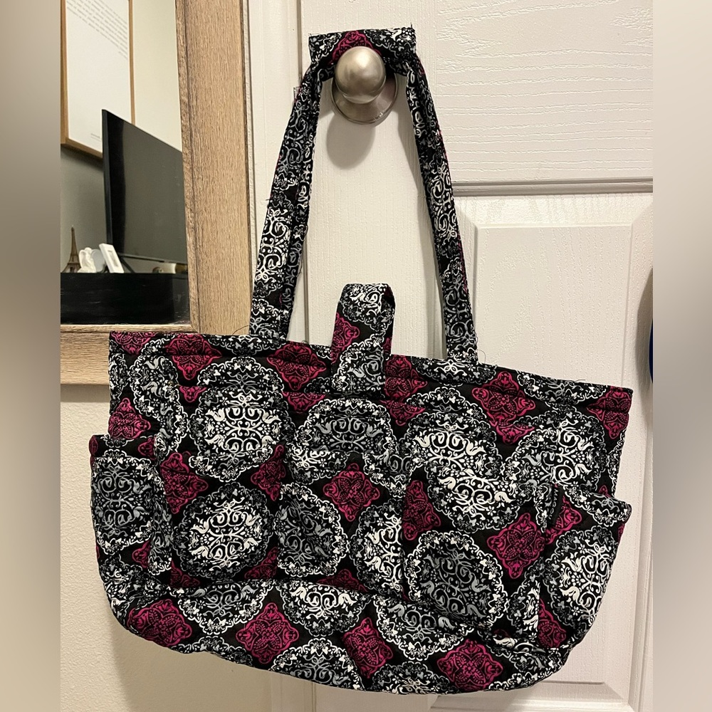 Vera Bradley Tote in Cotton, Black/White/Pink